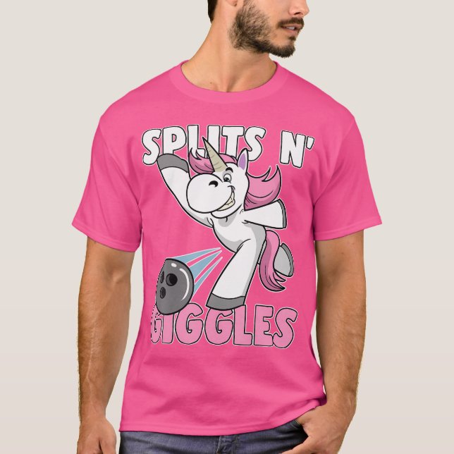 Splits N' Giggles Unicorn Bowling Bowler T-Shirt (Front)