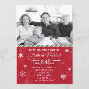 Spnaish Snowflakes Red Photo Christmas Party Invitation
