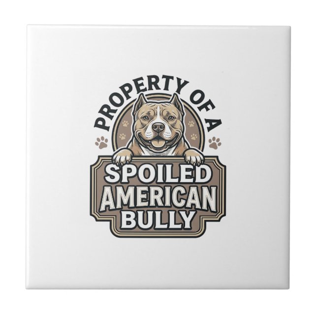 Spoiled American Bully Vintage Engraving Design_1 Tile (Front)