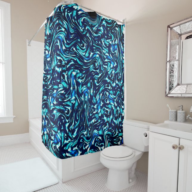Spoiled blue and cyan curves shower curtain (In Situ)