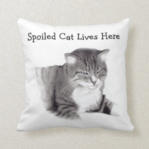 Spoiled Cat Lives Here: Pencil Drawing: Pet Cushion