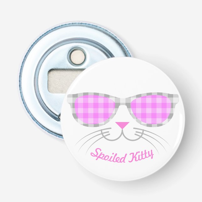 Spoiled Kitty Cat Face in Pink Shades Graphic Bottle Opener (Front)
