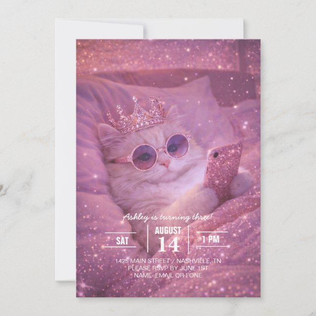 Spoiled Princess Cat Texting in Bed                Invitation (Front)