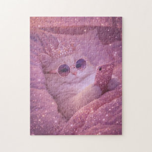 Spoiled Princess Cat Texting in Bed Jigsaw Puzzle