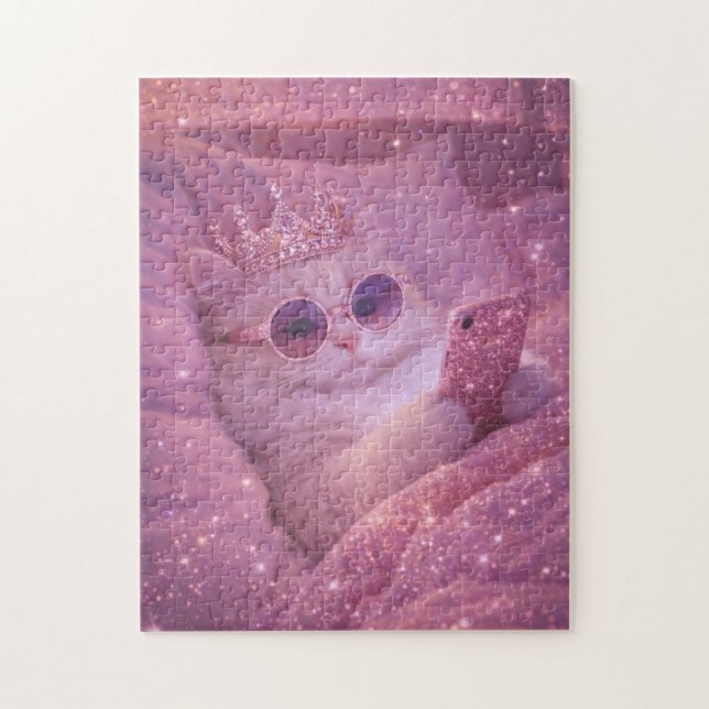 Spoiled Princess Cat Texting in Bed                Jigsaw Puzzle (Vertical)