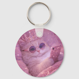 Spoiled Princess Cat Texting in Bed                Key Ring