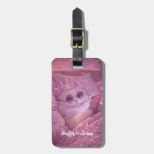 Spoiled Princess Cat Texting in Bed Luggage Tag