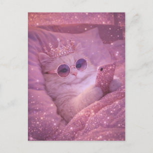 Spoiled Princess Cat Texting in Bed Postcard
