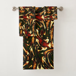 Spoiled reddish brown and yellow curves bath towel set
