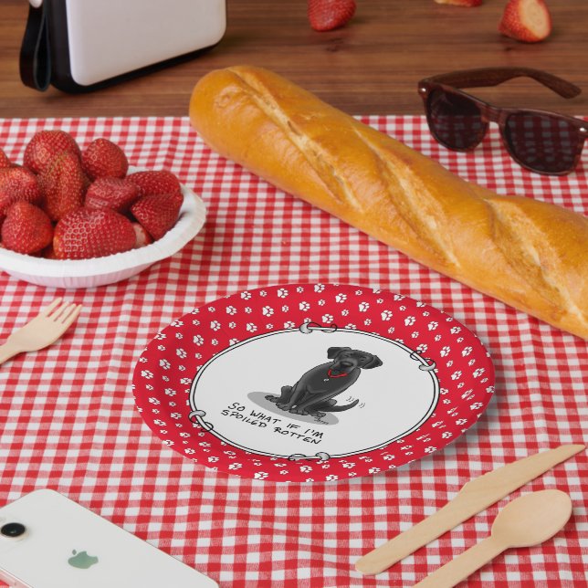 Spoiled Rotten Black Lab Labrador Retriever Dog Paper Plate (Picnic)