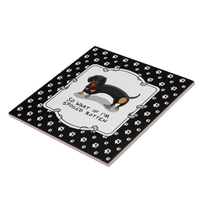 Spoiled Rotten Dachshund (S black & tan) Cute dog Tile (Side)
