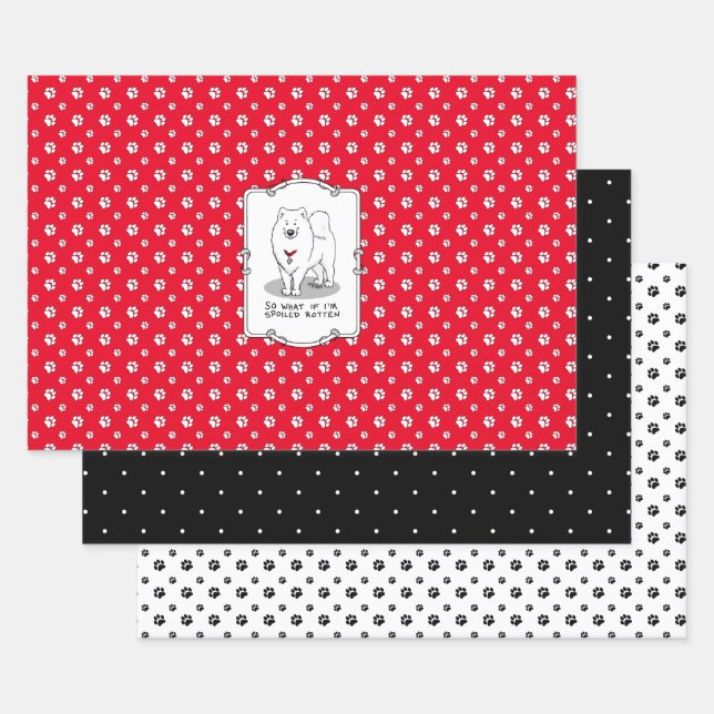 Spoiled Rotten Samoyed Dog Cute Attitude Funny Wrapping Paper Sheet (Set)