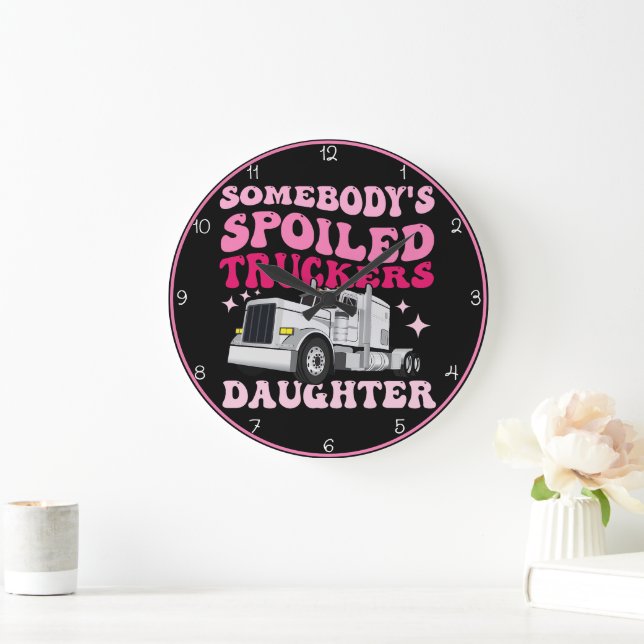 Spoiled Trucker's Daughter, Pink Design Large Clock (Home)