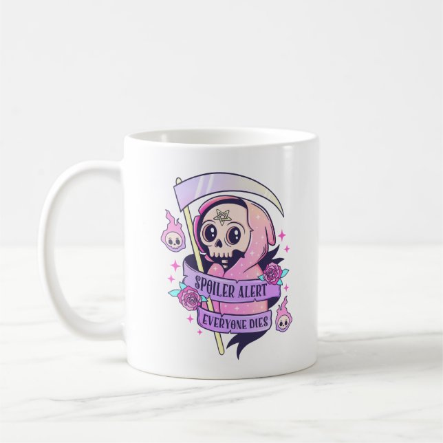 Spoiler Alert Everyone Dies Cute Pink Halloween Sk Coffee Mug (Left)