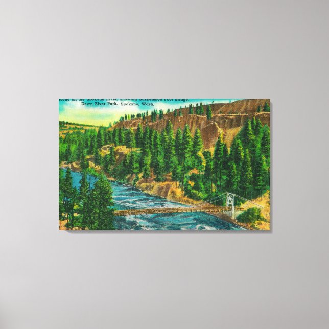 Spokane River and Suspension Foot Bridge Canvas Print (Front)