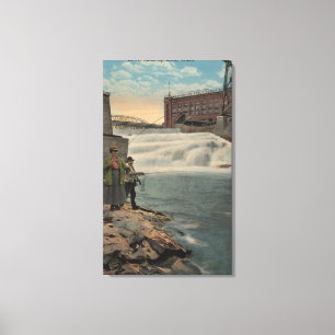 Spokane, WA - Couple Fishing on Lower Falls Canvas Print