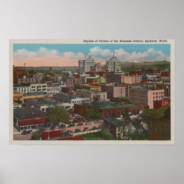 Spokane, WA - Skyline View of Downtown Poster (Front)