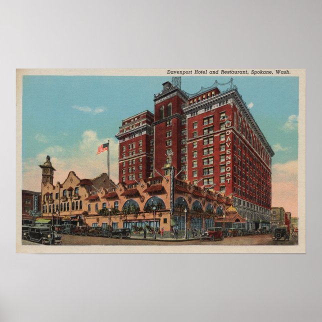 Spokane, WA - View of Davenport Hotel #1 Poster (Front)