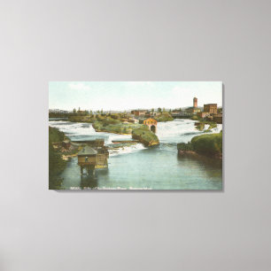 Spokane, WA - View of Middle Falls & River Canvas Print