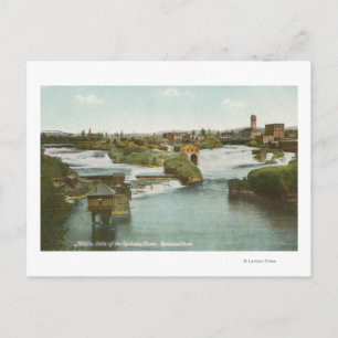 Spokane, WA - View of Middle Falls & River Postcard