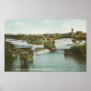 Spokane, WA - View of Middle Falls & River Poster