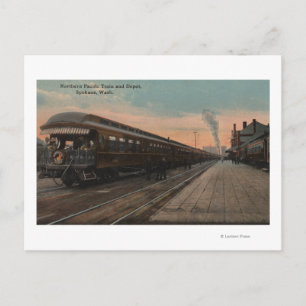 Spokane, WA - View of N. Pacific Train & Depot Postcard