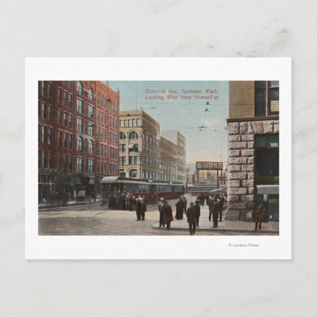 Spokane, WA - View of Riverside Ave. & Howard St Postcard (Front)