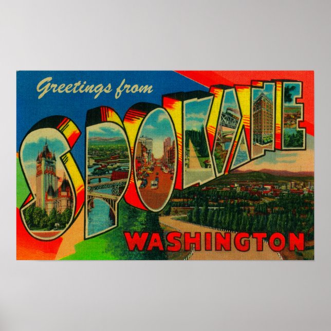Spokane, Washington - Large Letter Scenes 2 Poster (Front)
