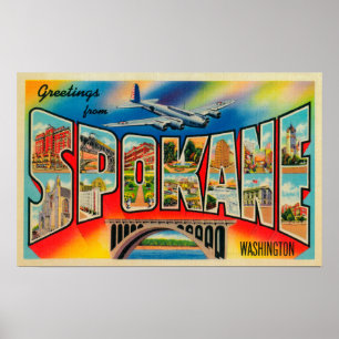 Spokane, Washington - Large Letter Scenes Poster