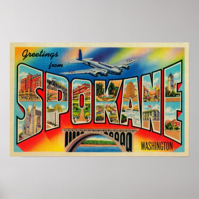 Spokane, Washington - Large Letter Scenes Poster (Front)