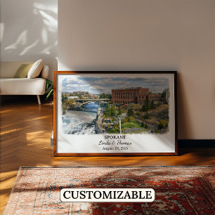 Spokane Washington Poster, Watercolor, Custom Poster