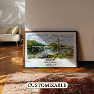 Spokane Washington Poster, Watercolor, Custom Poster