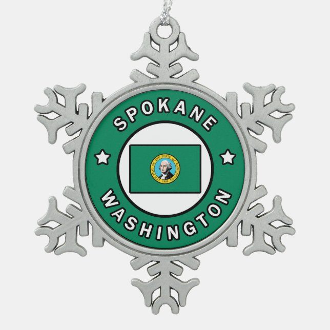 Spokane Washington Snowflake Pewter Christmas Ornament (Front)