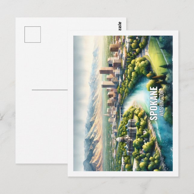 Spokane Washington USA Famous Place watercolor Postcard (Front/Back)