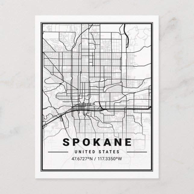Spokane Washington USA Travel City Map Postcard (Front)