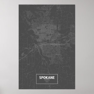 Spokane, Washington (white on black) Poster