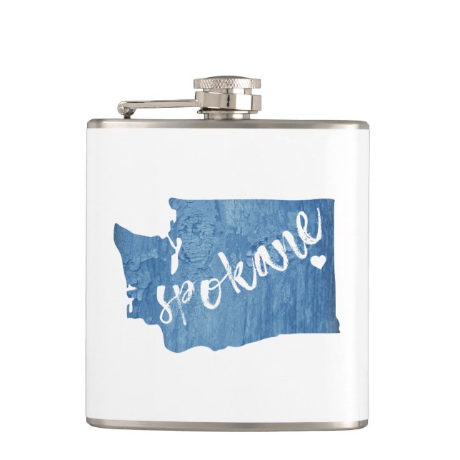 Spokane Washington Wood Grain Hip Flask (Front)