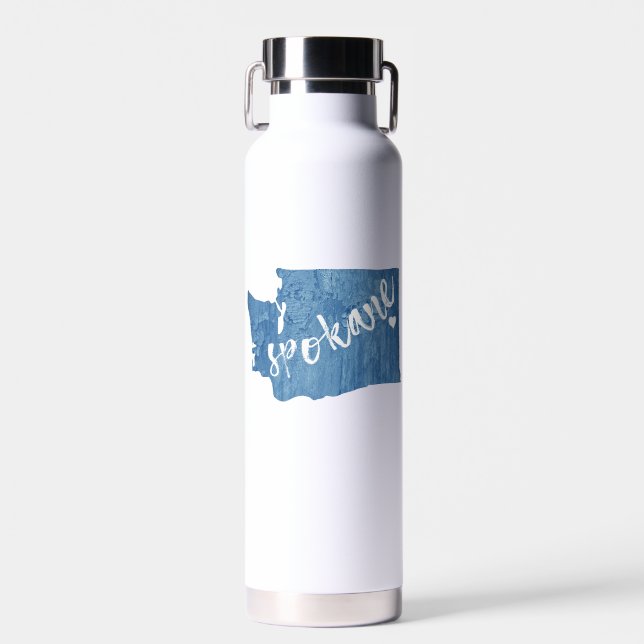 Spokane Washington Wood Grain Water Bottle (Front)