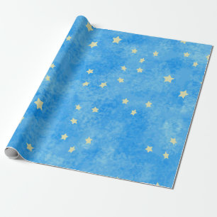 sponged blue stars wrapping paper