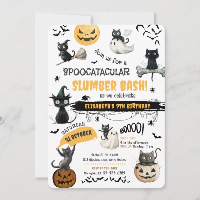 Spoocatacular Slumber Halloween Party Invitation (Front)