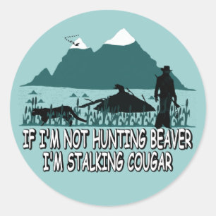 Spoof cougar hunter classic round sticker