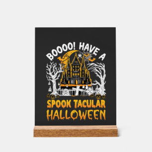 Spook Tacular Halloween Haunted Castle Bats Pumpki Acrylic Sign
