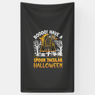 Spook Tacular Halloween Haunted Castle Bats Pumpki Banner