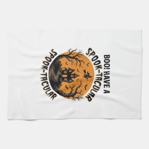 Spook-Tacular Halloween Haunted House Vintage Shir Tea Towel