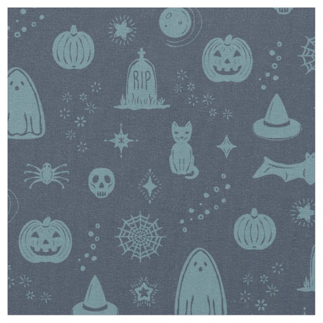 Spookie Things Pattern - Dusk + Peacock Fabric (Close Up)