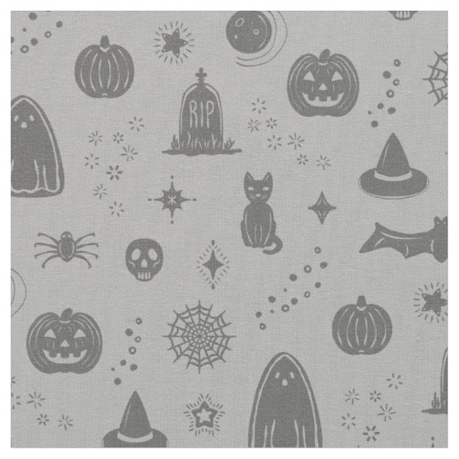 Spookie Things Pattern - Fog + Slate Fabric (Close Up)