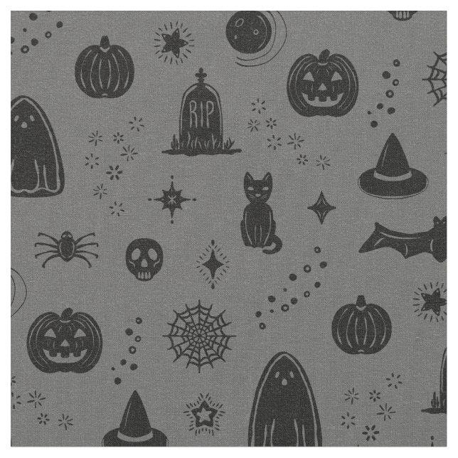 Spookie Things Pattern - Slate + Coal Fabric (Close Up)