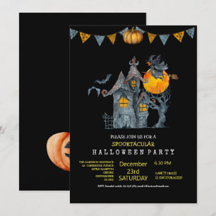 Spookily cute  water colour family Halloween party Invitation