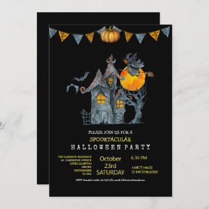 Spookily cute water colour family Halloween party Invitation