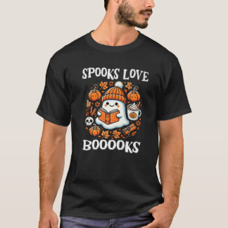 Spooks Love Booooks Cute Ghost Reading Book Hallow T-Shirt